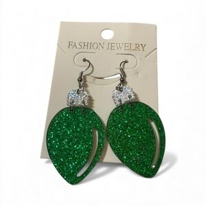 Green Glitter Christmas Light Bulb Earrings